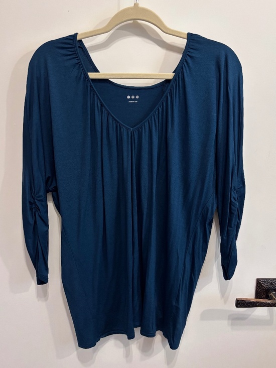 Three Dots Tops - Three Dots Marine Blue Split Back Top-Size S
